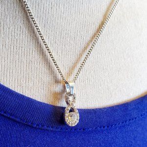 16" Silver Tone Crystal Teardrop Pendant Necklace Elegant Simple Fashion Dress